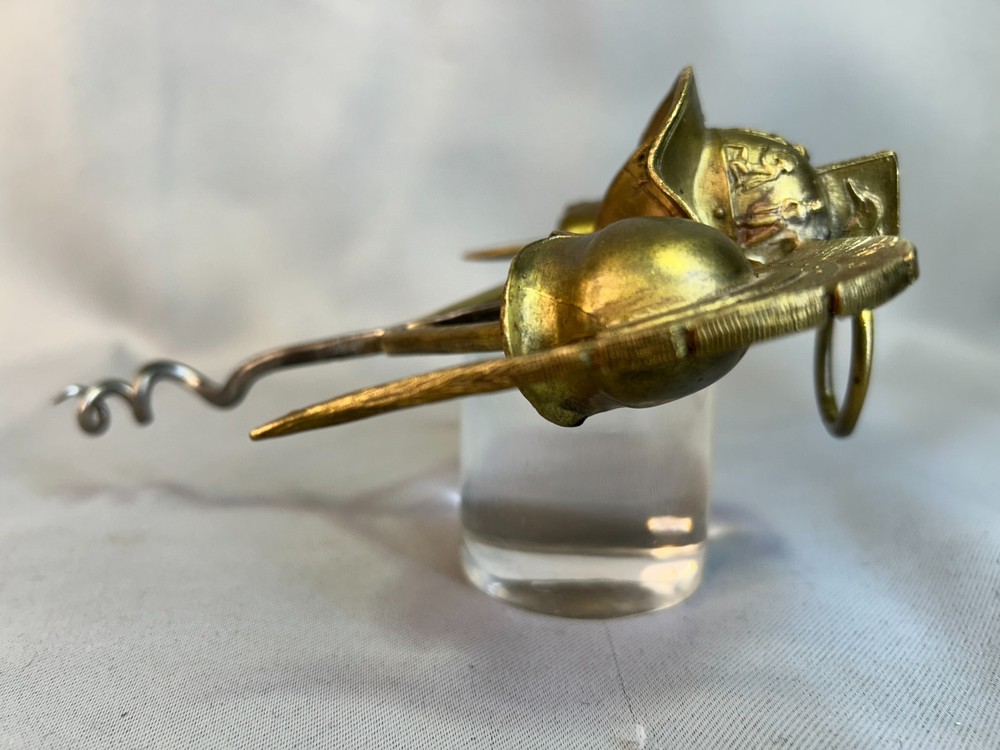 Antique Brass Three Gladiator-style Helmets Corkscrew made Italy