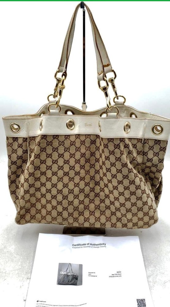 Authentic GUCCI GG monogram Pattern Tote Bag Canvas Beige/brown