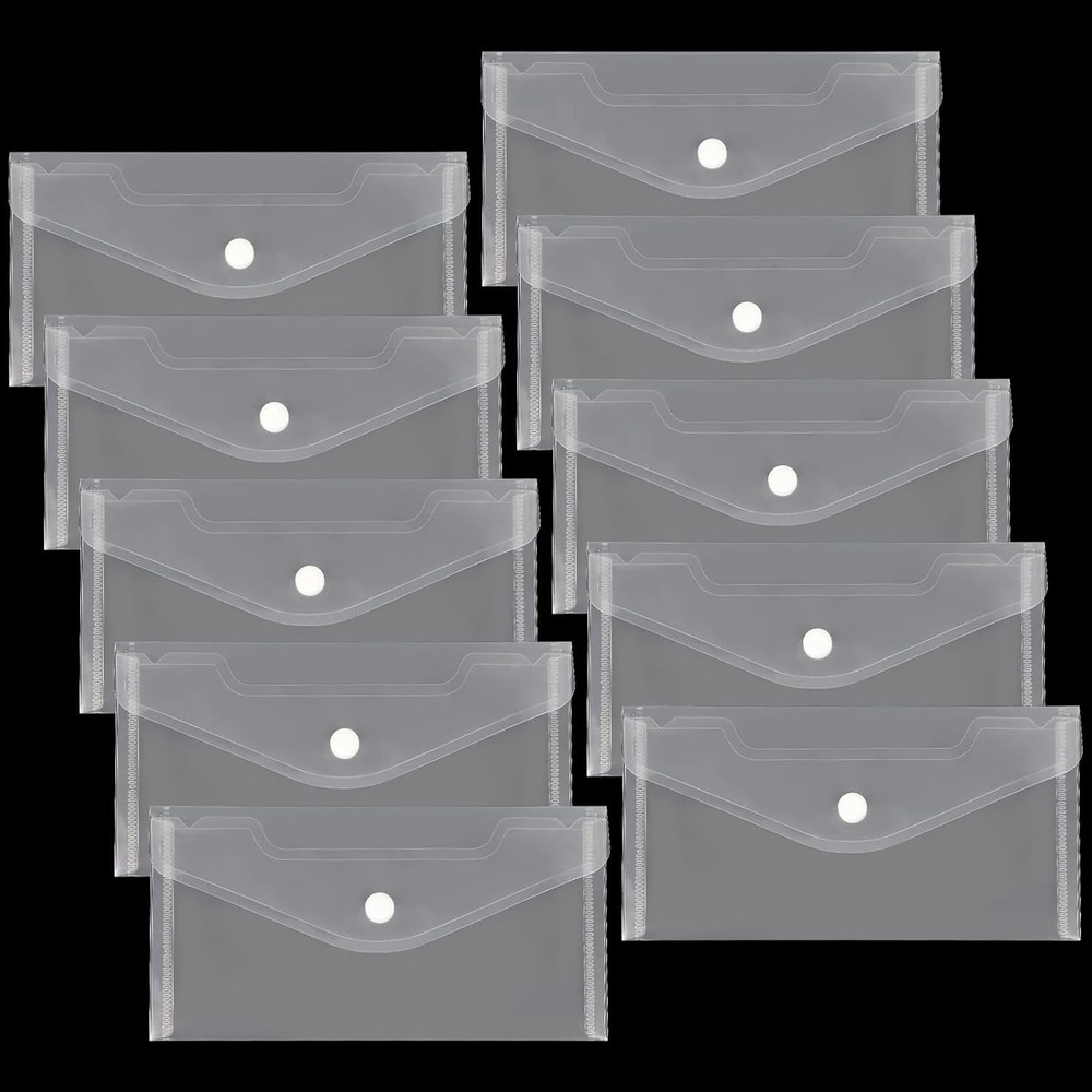 Plastic Envelopes 10 Pack Clear Document Folders，Plastic Envelopes with Snap C