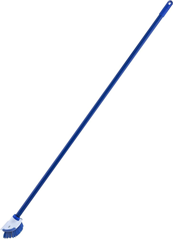 Superio Deck Scrub Brush with Scraper, 48" Long Metal Handle, Blue