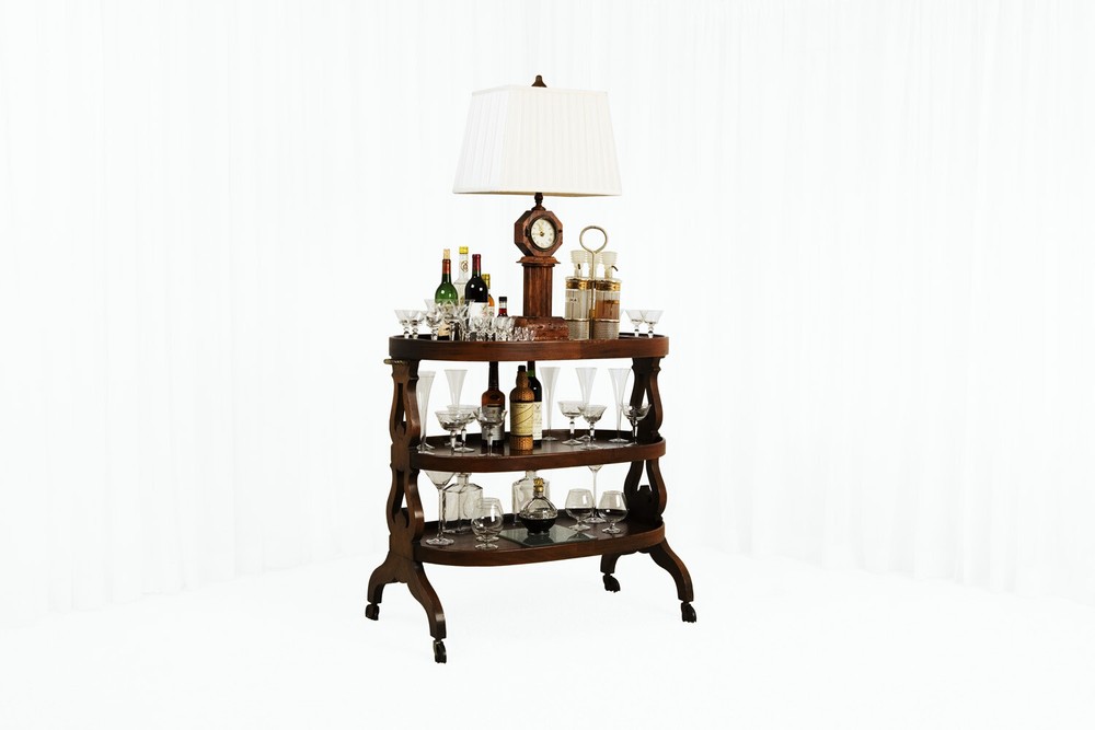 Exquisite Rolling Bar Cart / Dessert Cart with Embedded Lamp & Clock