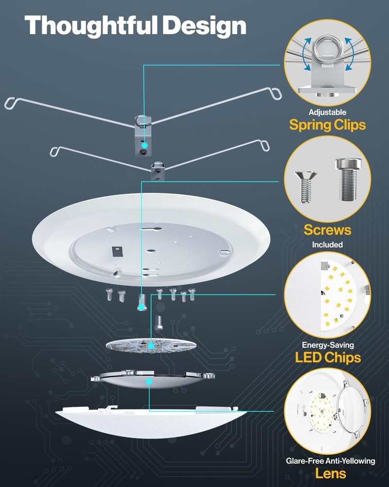 Sunco 24Pk 6" LED Disc Lights Flush Mount Ceiling, Recessed Can, 4000K Dimmable