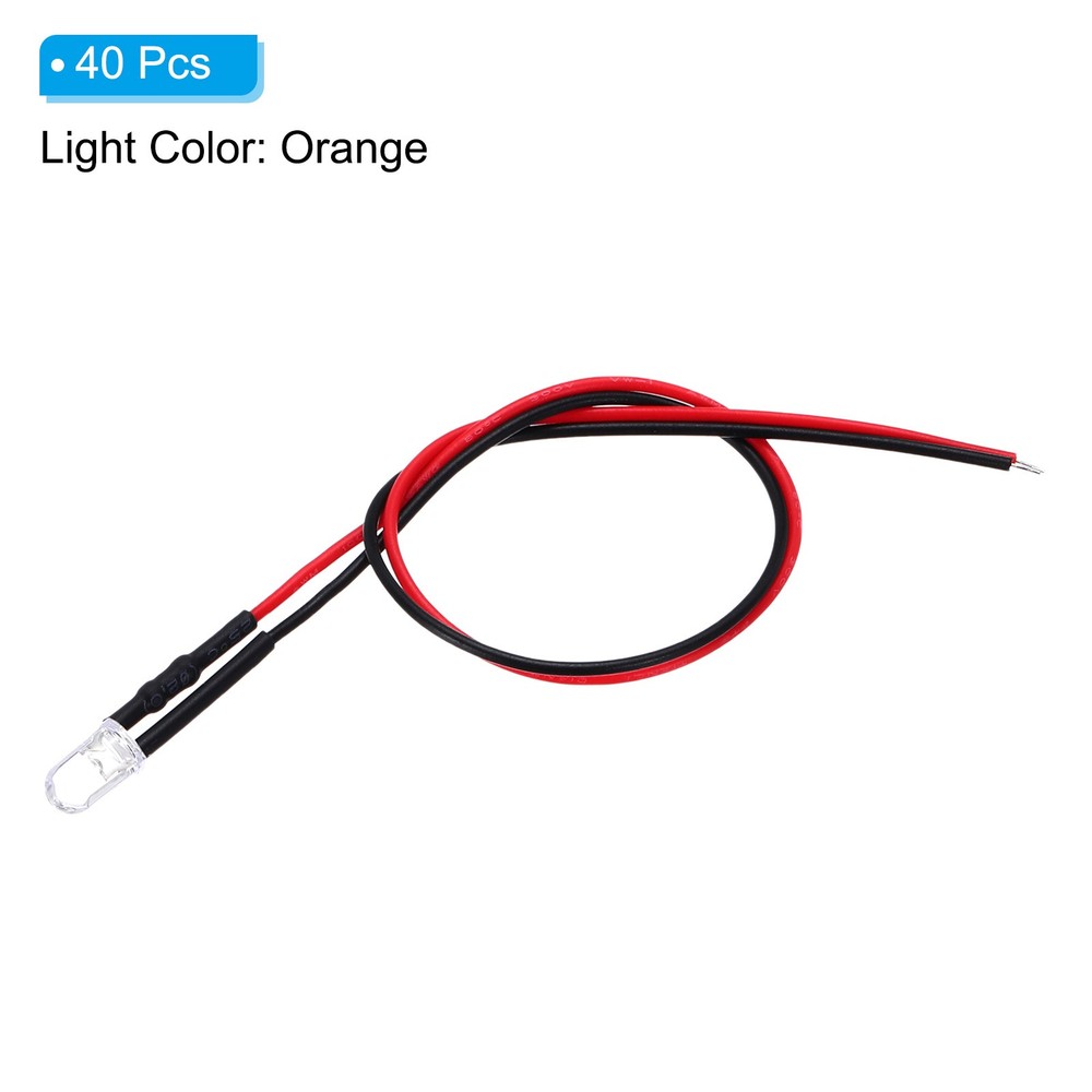 5mm LED Diode Light, 40 Pcs 3V DC, Orange Light