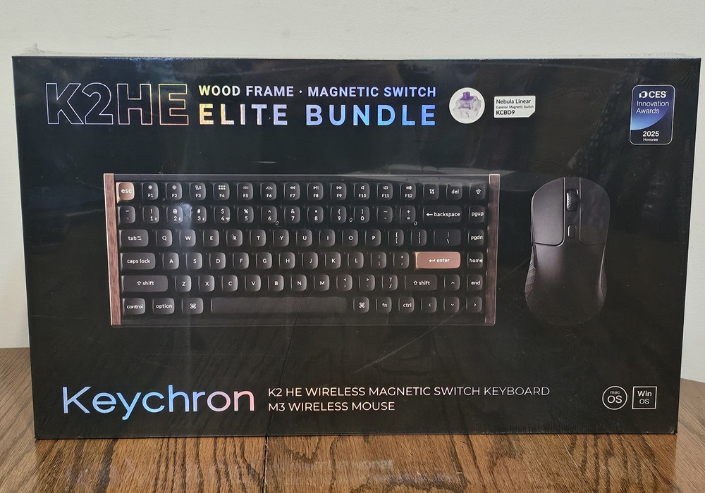 Keychron K2HE Wireless Magnetic Switch Keyboard Elite Bundle Wood Frame, M3Mouse
