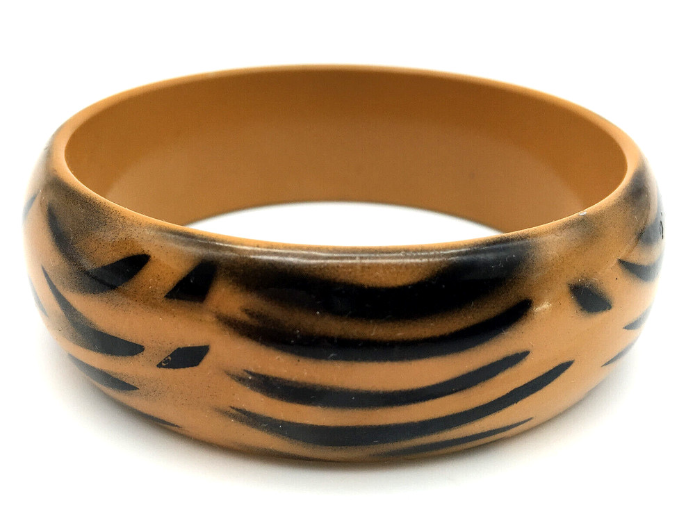 Black & Tan Tiger Stripe Hand Painted Acrylic Bangle Bracelet