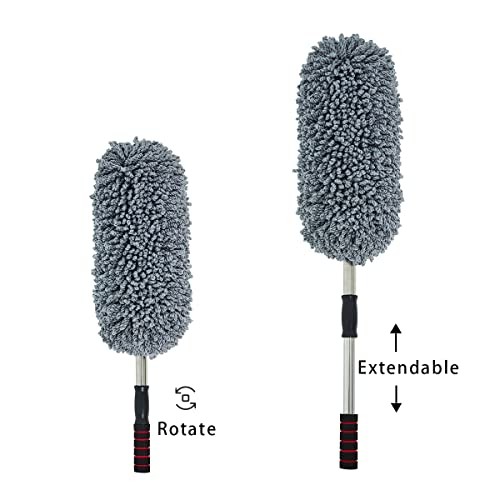 (3 Pack) Microfiber Car Duster Exterior Scratch Free, Extendable Medium Gray