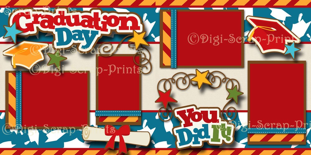 GRADUATION DAY 2 premade scrapbook pages paper piecing layout school ~ DIGISCRAP