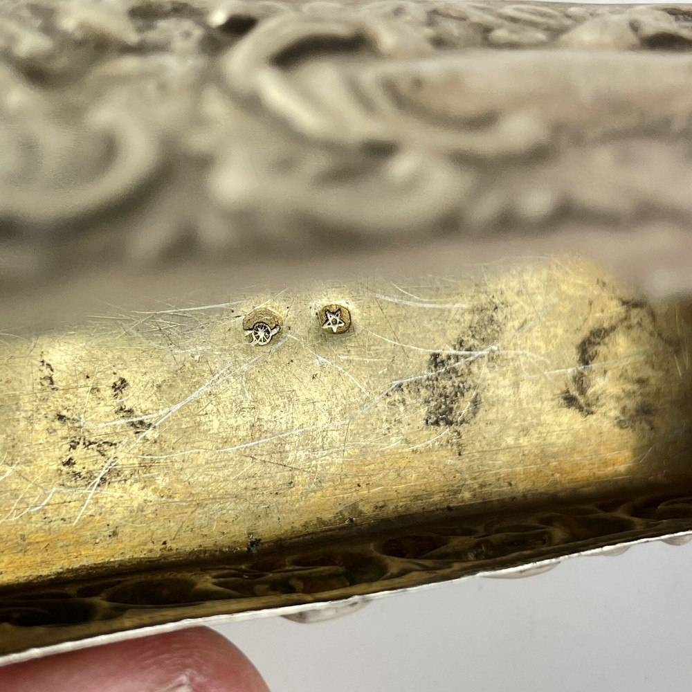Antique Spanish Solid Silver Embossed Rococo Style Trinket Box C1900 8.7cm