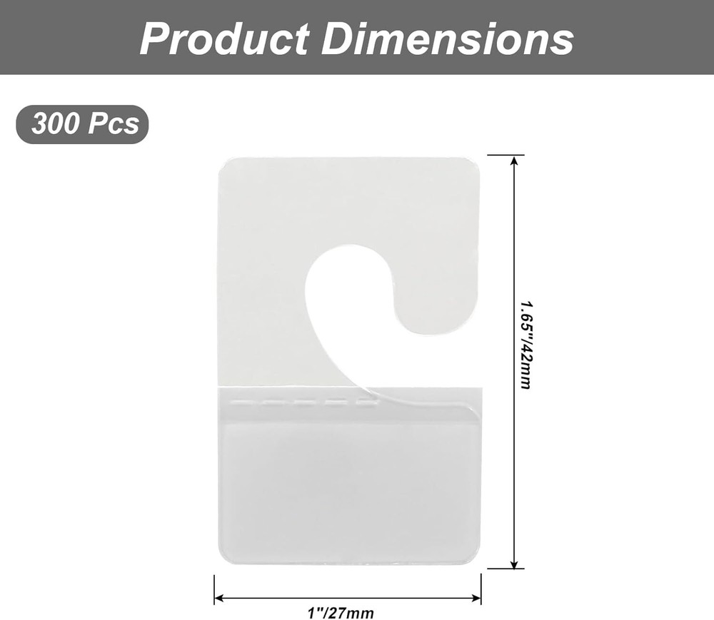 300Pcs Clear Plastic Self Adhesive Hang Tags J-Hook Tags Hanging Folder Tabs