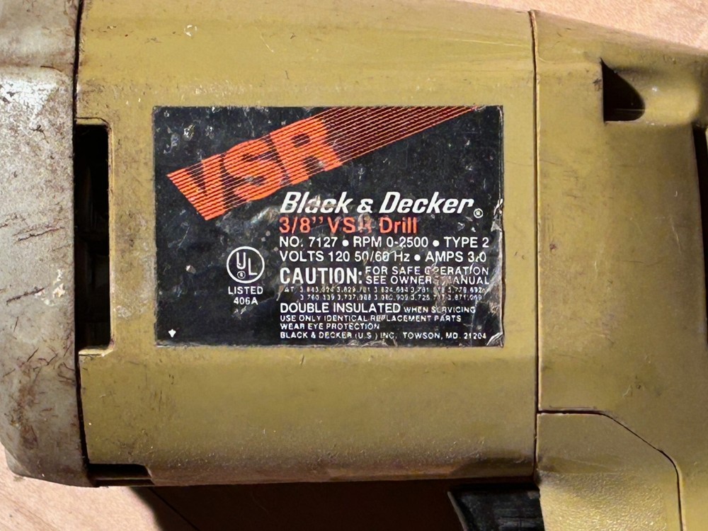 Black&Decker 3/8" Variable Speed Drill, 0-2500RPM Type 2