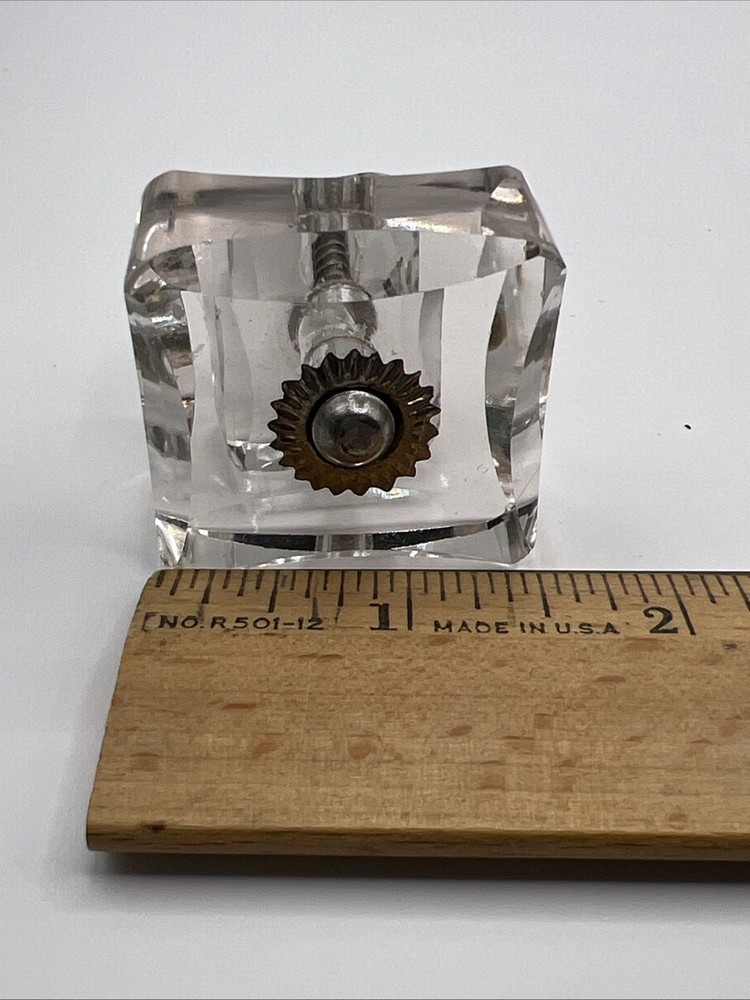 4 Clear Glass Cabinet Knobs Pulls Square Silver Flower 3”x 1.5” Read!