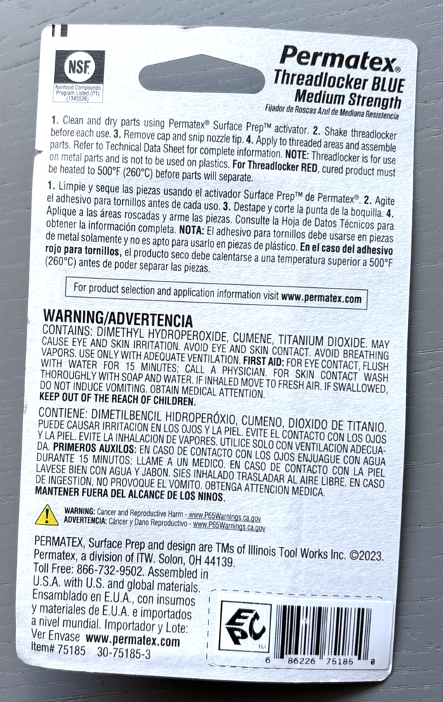 Permatex Blue #24200/75185 Medium Strength Threadlocker .20 Fl Oz 6 Ml