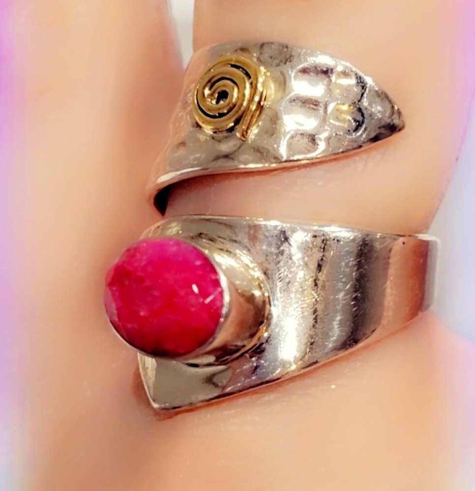 Faceted Ruby Free Size Adjustable Sterling Silver Gemstone Ring