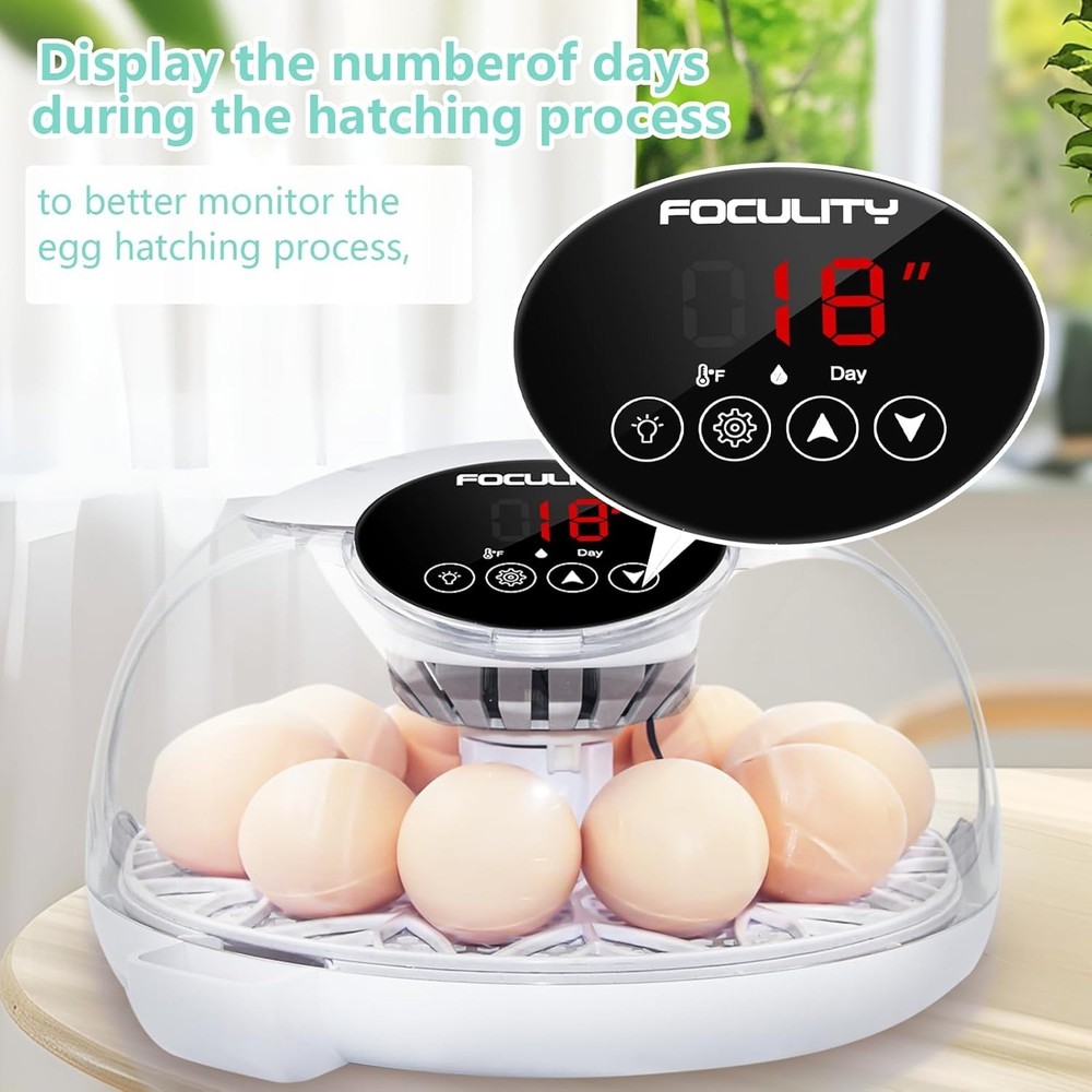Egg Incubator for Hatching Chicks, Holds 12 Eggs, Automatic Egg Turner with Temp