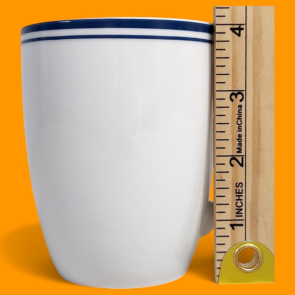 4pc Set Amazon Basics Cafe Stripe Blue / White Coffee Cups/ Mugs 4"