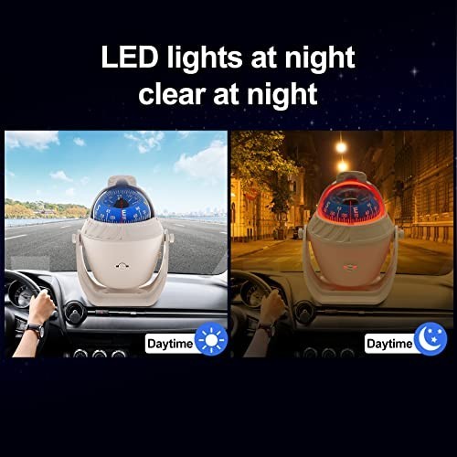 Flush Mount Marine Compass with Light - Pivoting Dashboard Compass for Boat & Ca