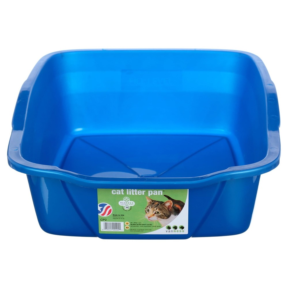 (2 pack) Van Ness Plastics Cat Litter Pan Blue Large