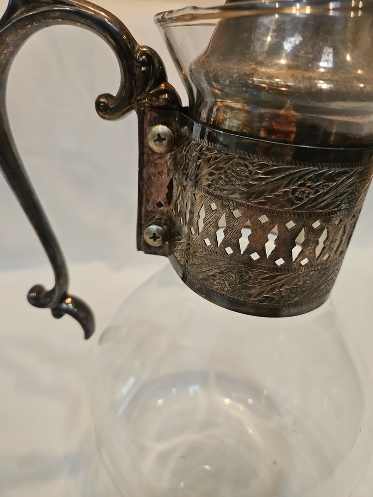 Silver-plate Mounted Glass Syrup or Cream Pitcher