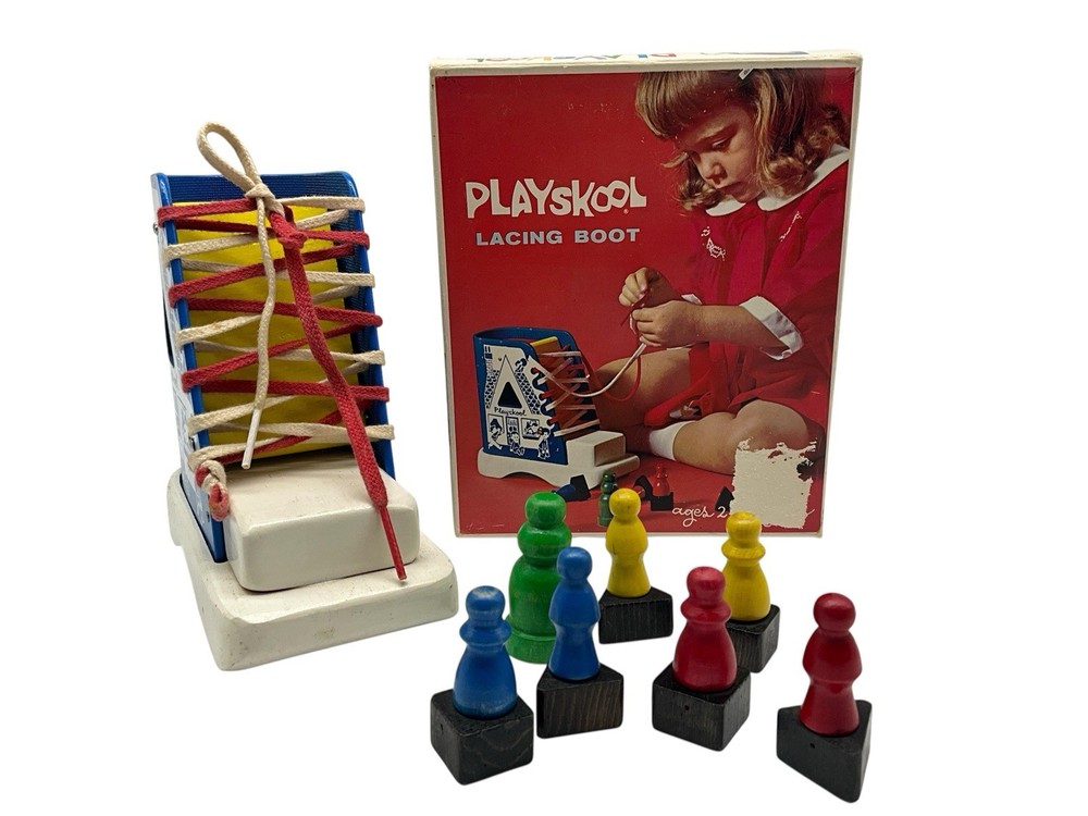PLAYSKOOL Vintage Red Box Lacing Boot Learning While Playing in Original Box