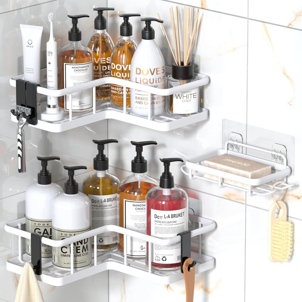 Corner Shower Caddy Organizer, 3-Pack Self-Adhesive Rustproof