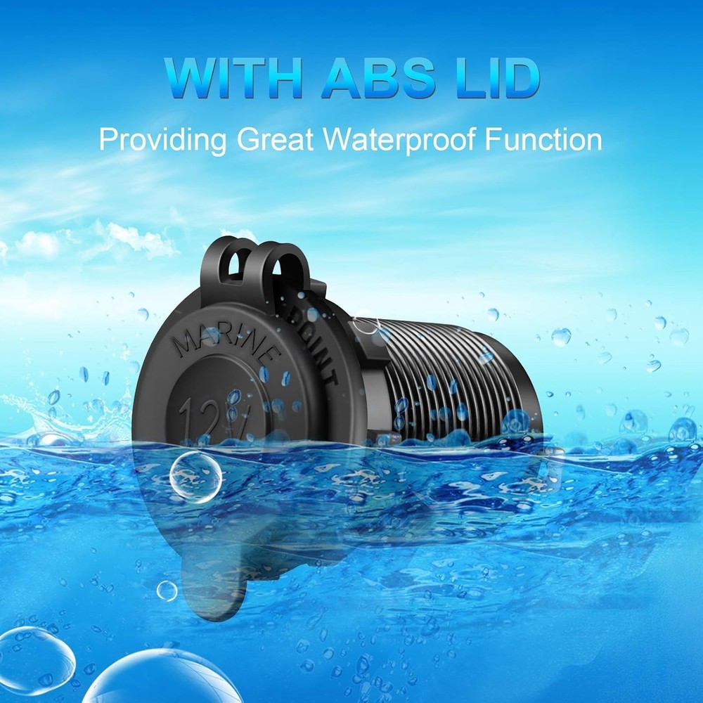 Versatile 12V Waterproof Power Outlet Socket with Long Wire & Installation Kit