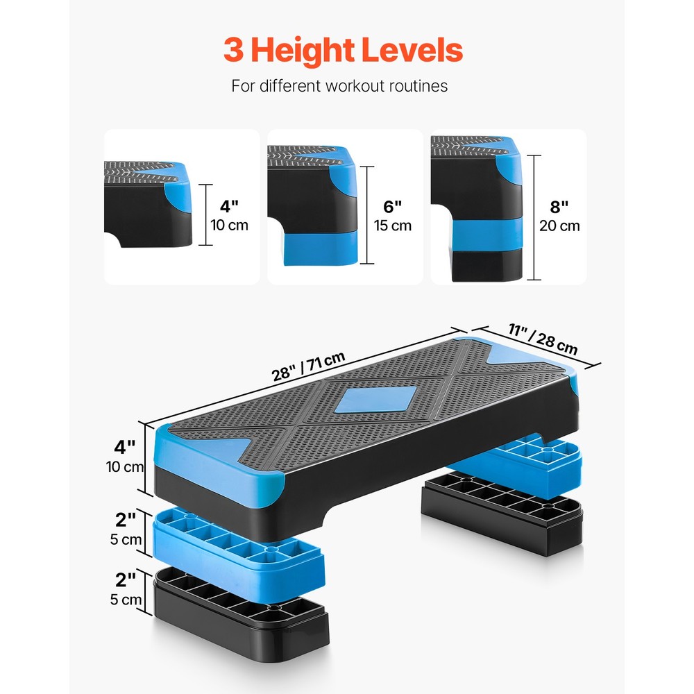Uimoso Adjustable Aerobic Exercise Step Platform with 4 Risers - Blue