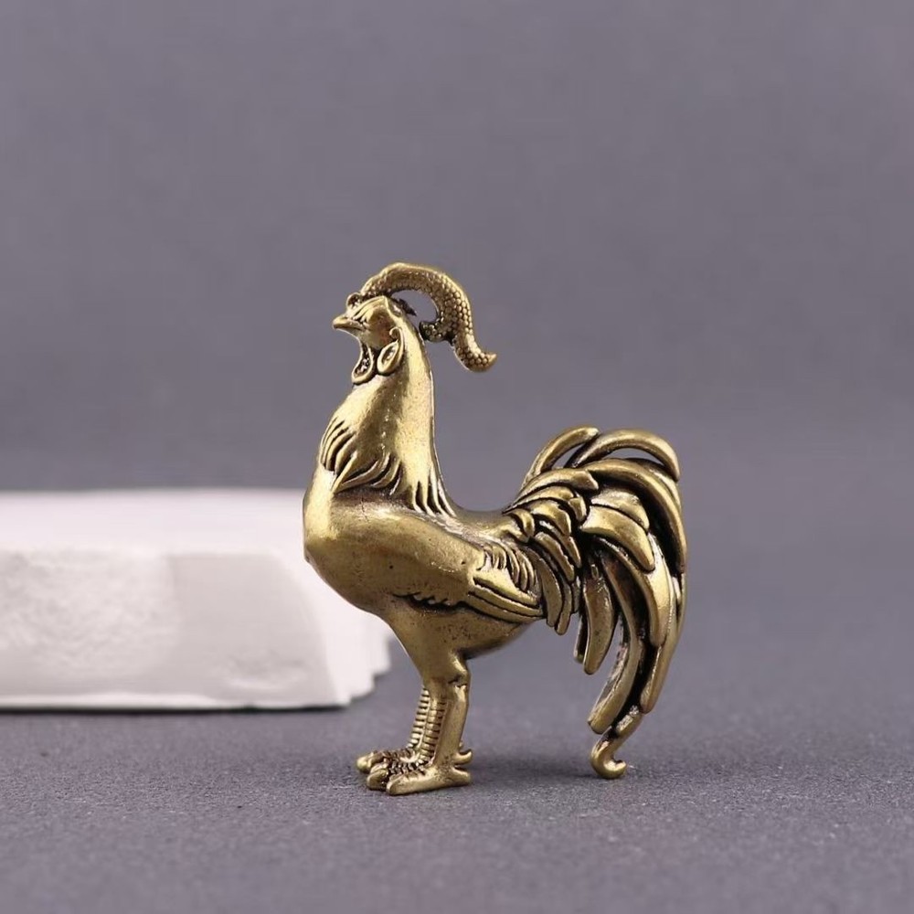 Small Solid Brass Bronze Rooster Cock Sculpture Figurine