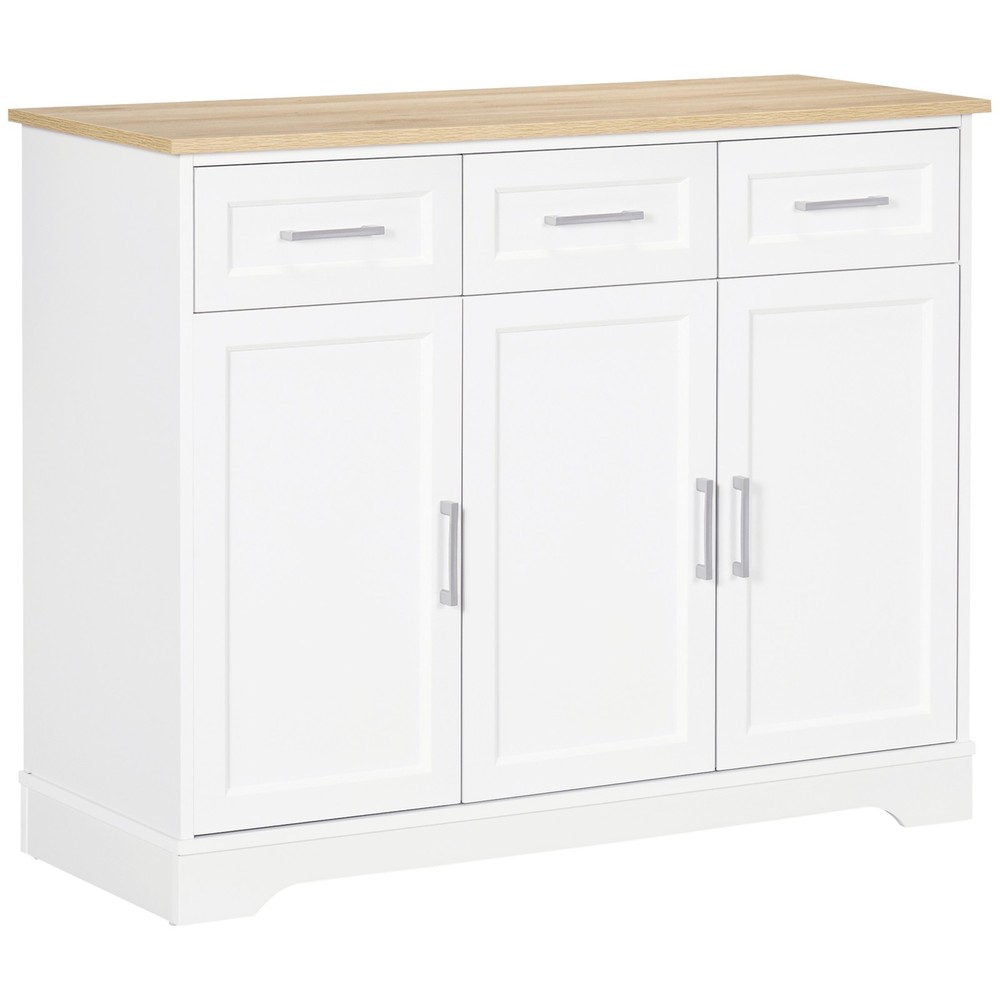 HOMCOM Buffet Cabinet, Modern Kitchen Sideboard with 3 Drawers White