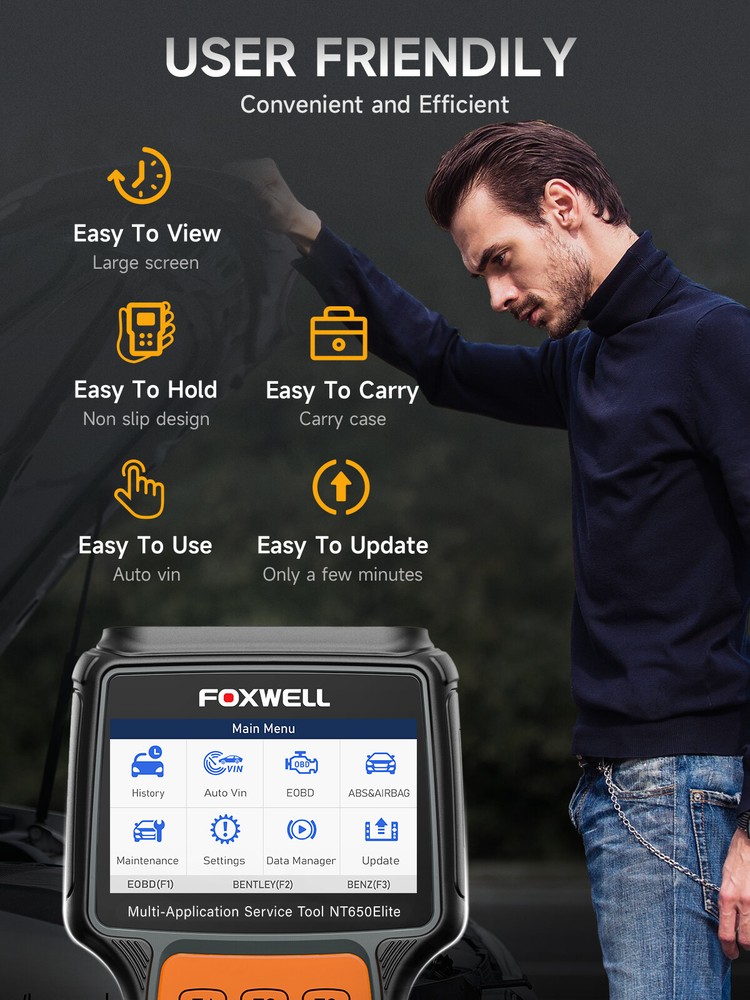 FOXWELL OBD2 Scanner Car ABS SRS Engine Systems Code Reader Bidirectional Test