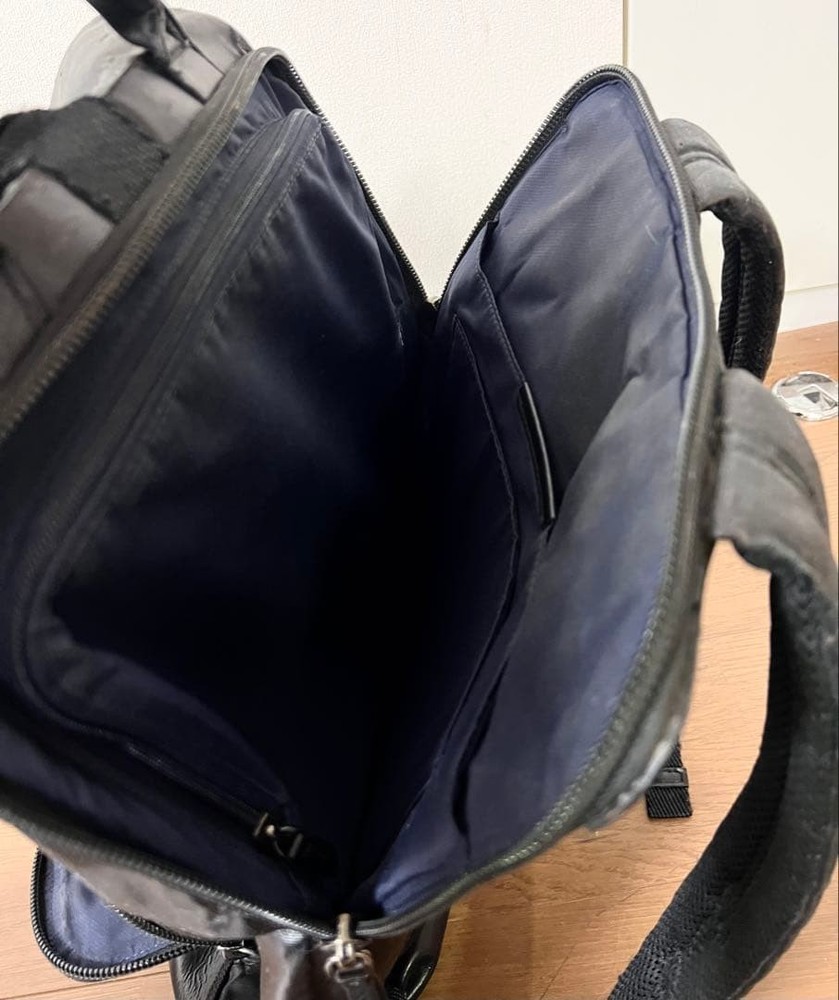 TUMI Leather Backpack Roll Top Backpack Black