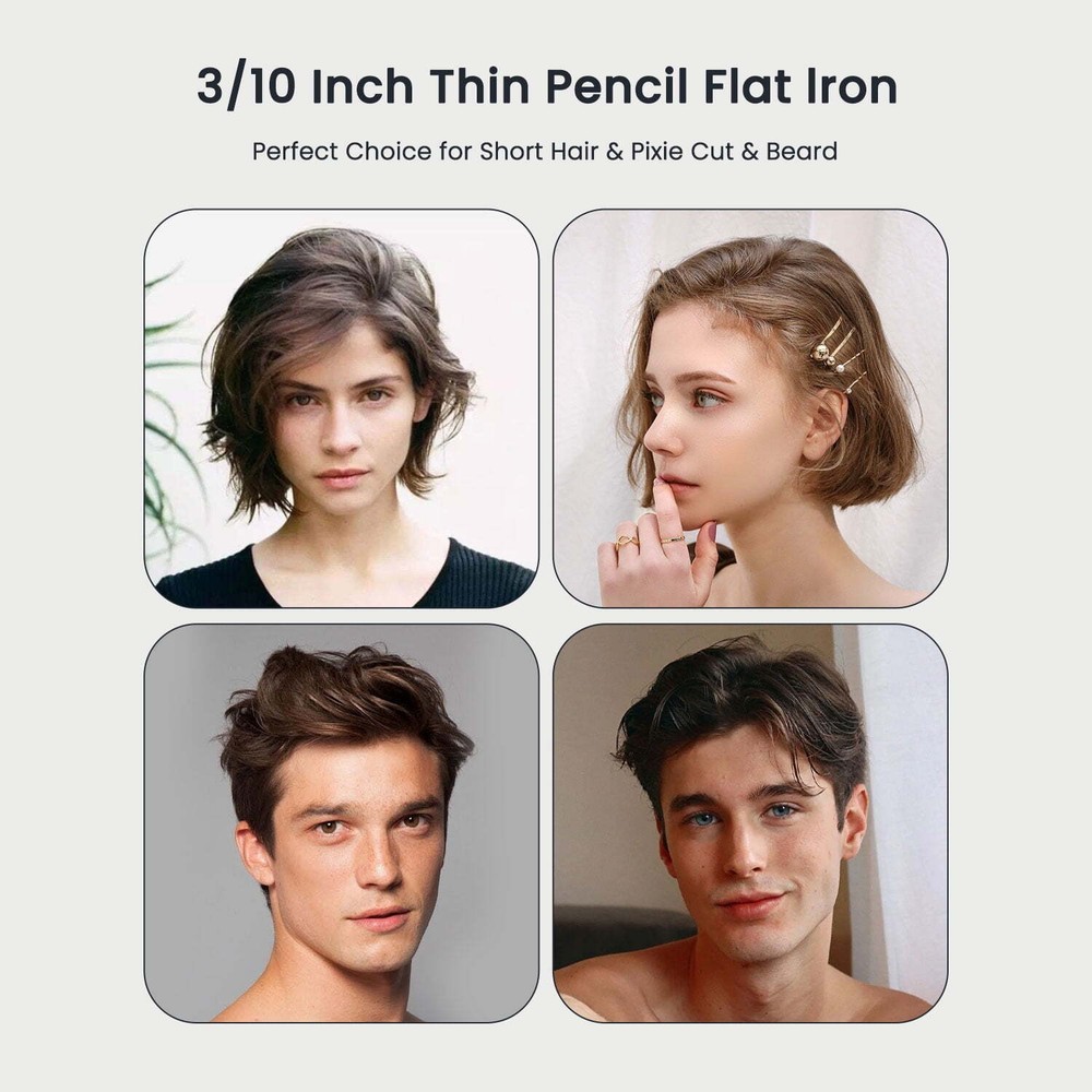 KIPOZI 0.3" Mini Small Pencil Flat Iron Curling Straightener for Pixie Cut Bangs