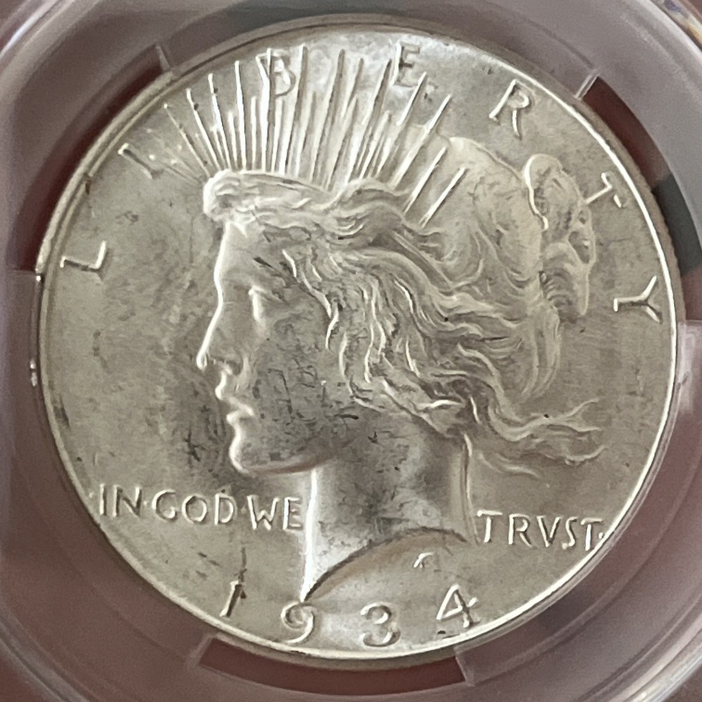 1934 D PEACE SILVER DOLLAR CACG MS62