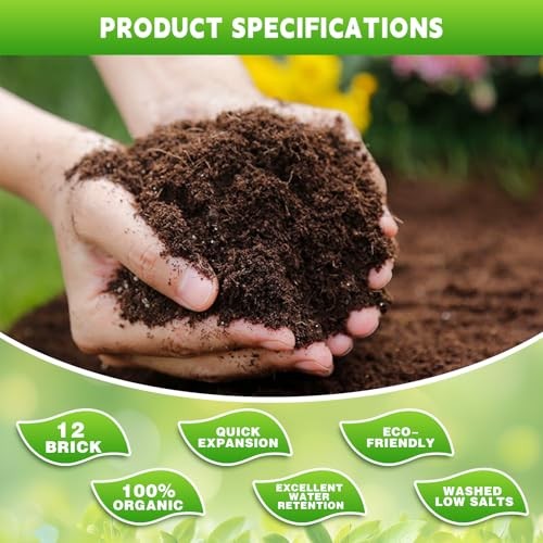 Coco Coir Bricks - Compressed Coconut Fiber Substrate for Plants, 12 PCS