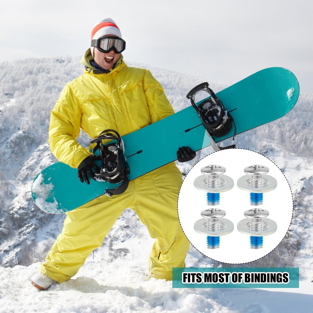 Snowboard Binding Screw Set, Stainless Steel Medium, silver, blue