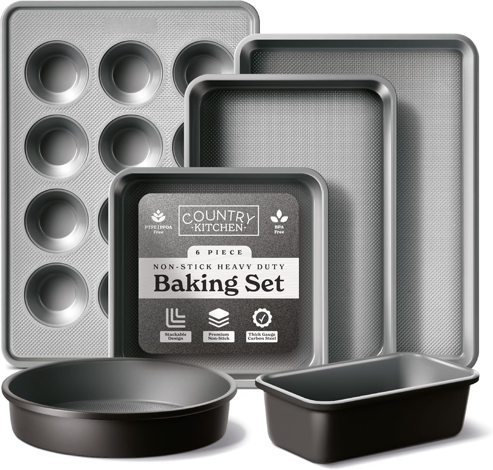 Nonstick Stackable Bakeware Set Durable Easy Release Baking Set Navy 6 Pcs