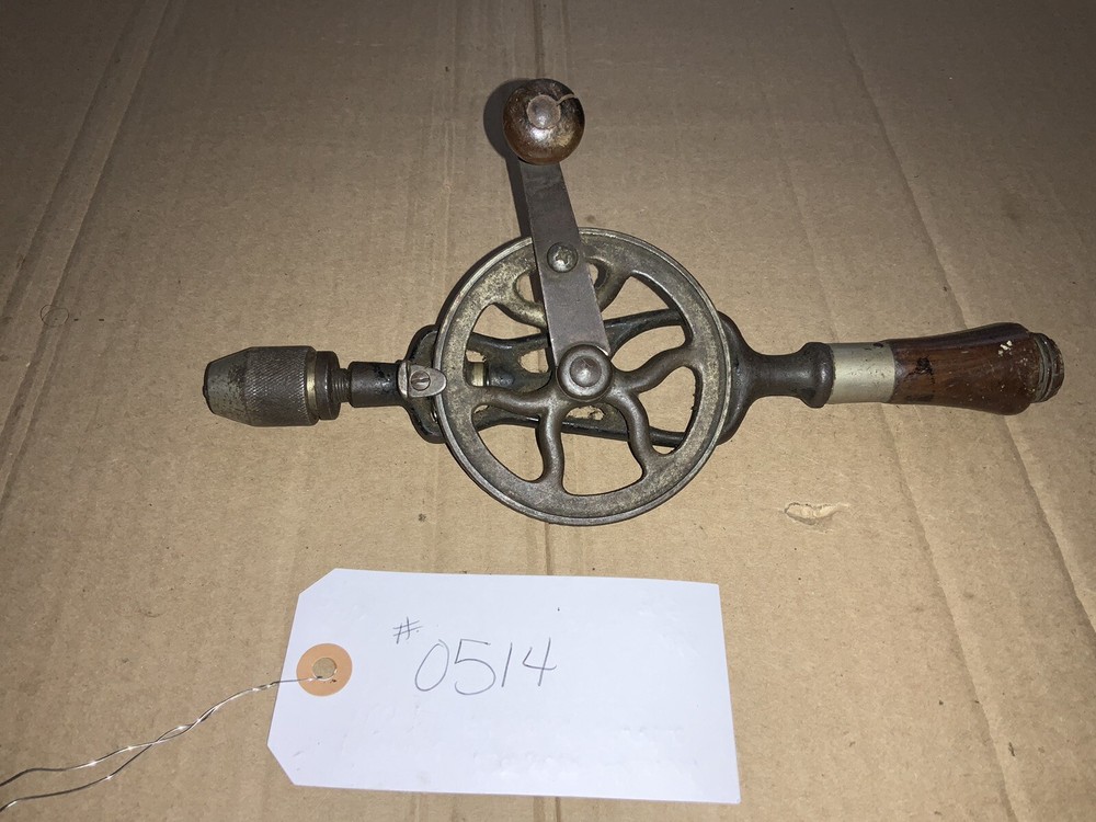 Vintage Manual Hand Drill Wood Handle.