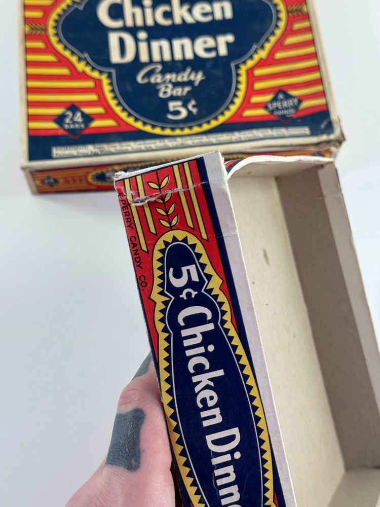 RARE 1920's Original Chicken Dinner Candy Bar 5 cent BOX nice see pics