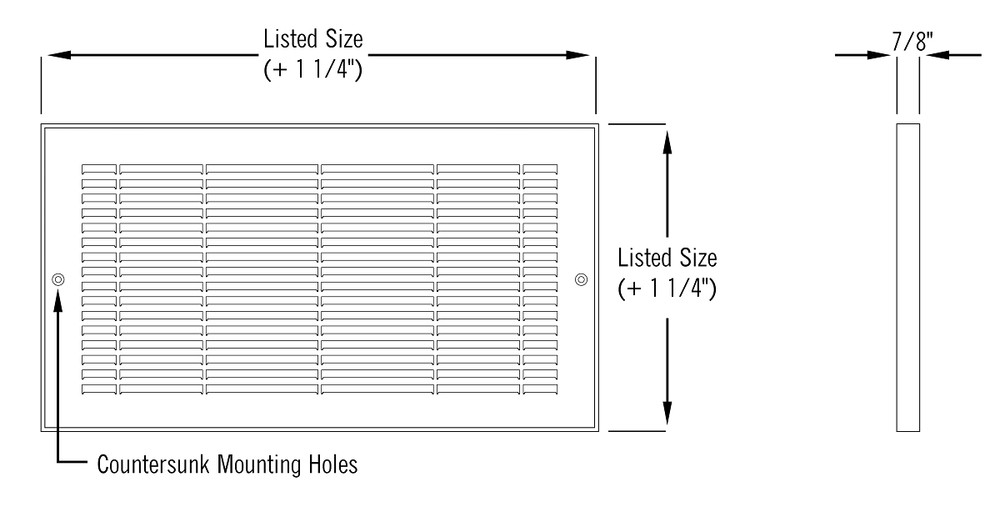 Plastic Rust Proof White Baseboard Return Grille - Multiple Sizes