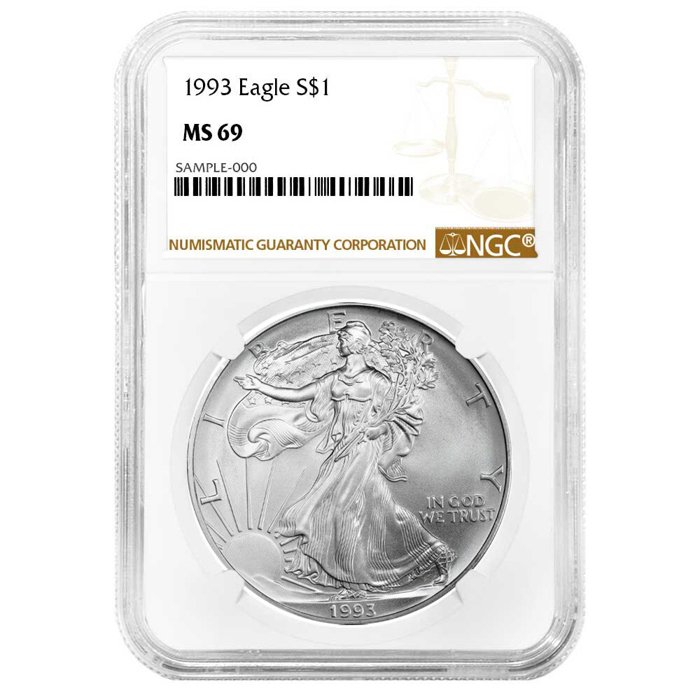1993 $1 1-oz American Silver Eagle NGC MS69 Brown Label