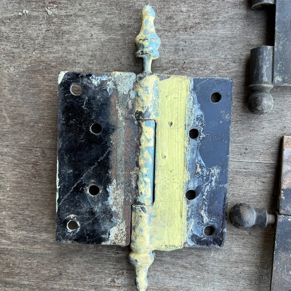 (3) Antique Victorian 4x4 Solid Brass Ball Top steeple Hinges