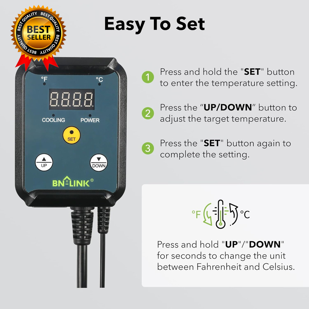 Digital Cooling Thermostat Controller Temperature Controlled Outlet for Attic