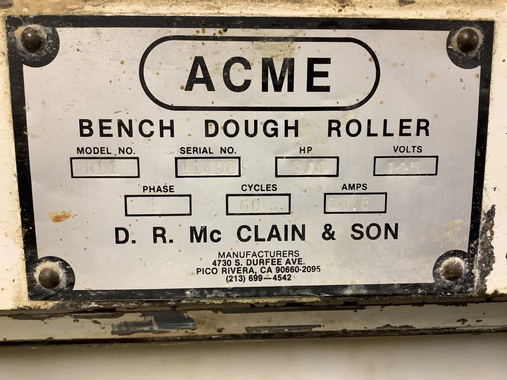 Dough Roller 20" Acme MR11 115V 1ph Tested
