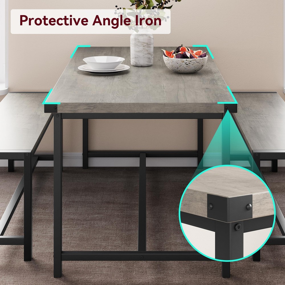 3 Piece Dining Room Table Set for 4 Modern Dinette Kitchen Table and 2 Benches