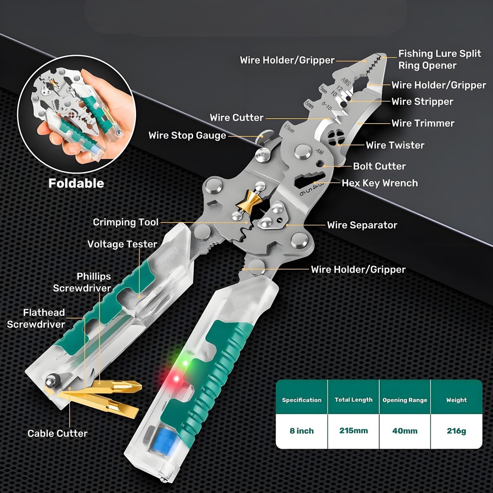 DIY Portable Multi-Functional Fold Wire Stripper Scissor With Electrical Test US