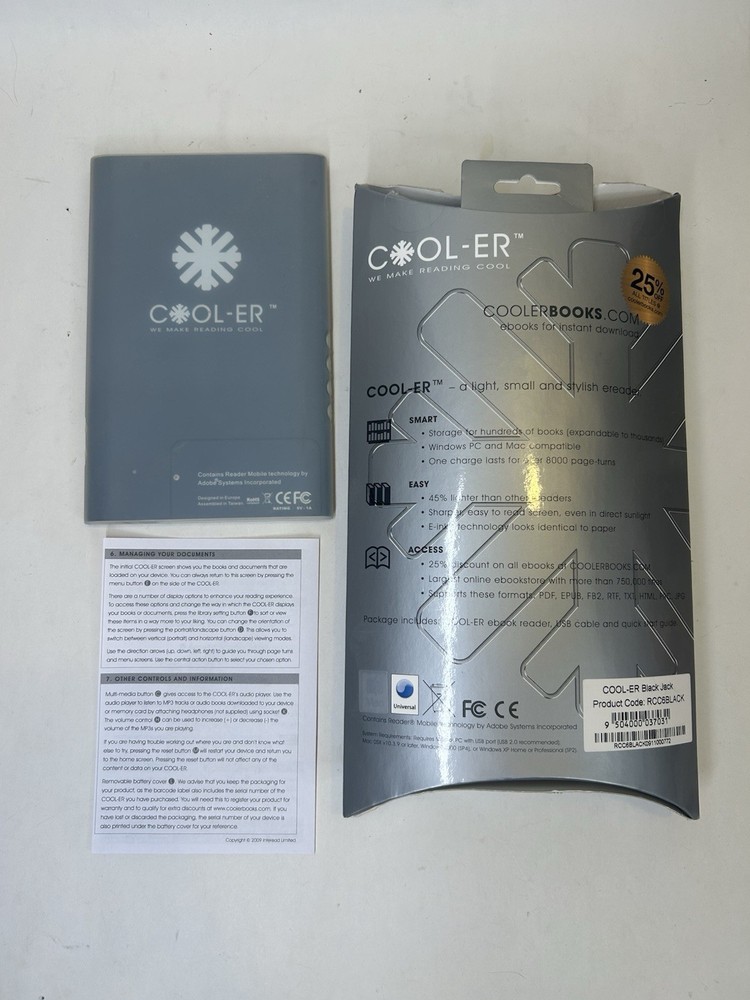 COOL-ER Classic Dimensions Book Reader With Box Linux OS WORKS