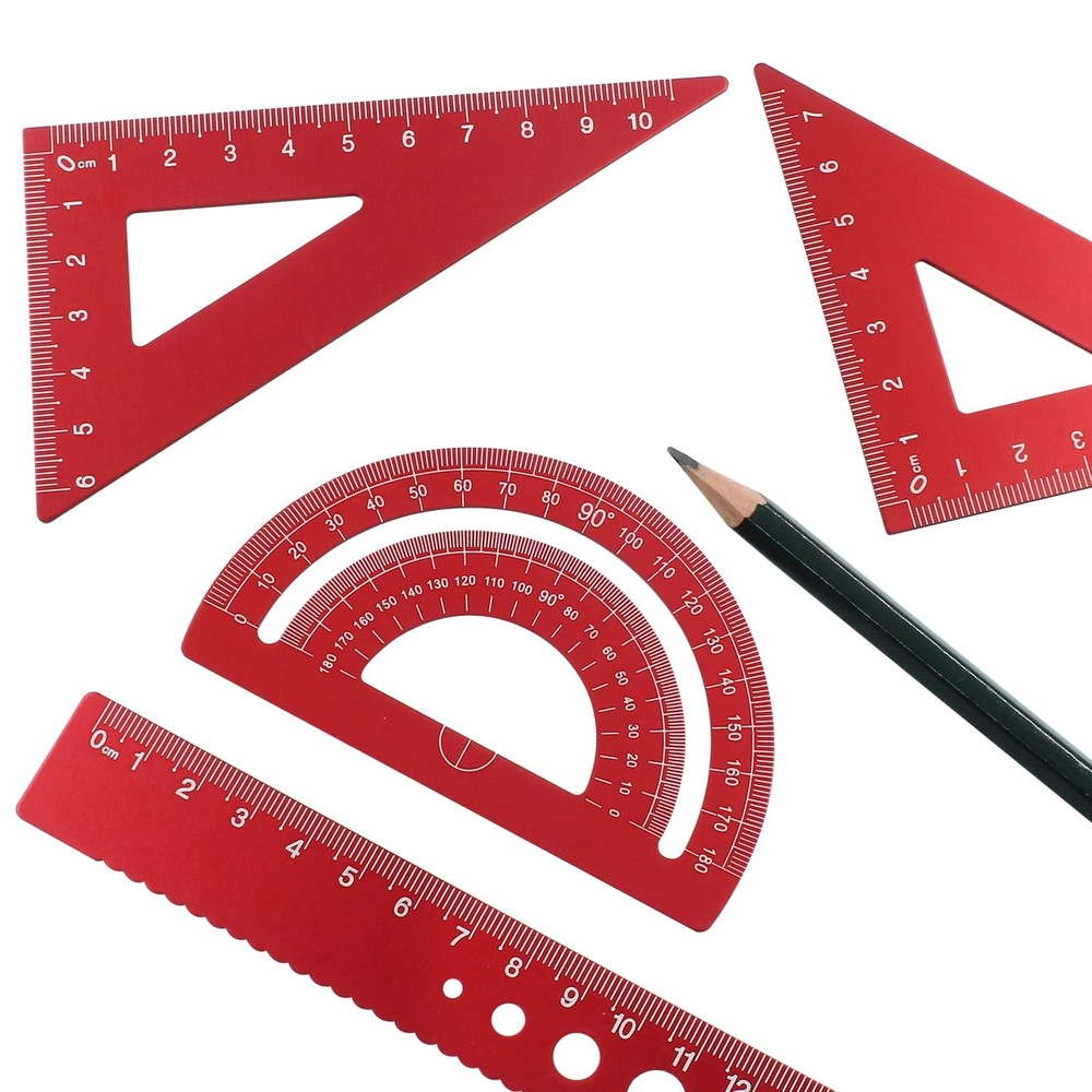 4Pcs Triangular Ruler Set Aluminum Alloy Ruler Geometry Set for Student Engineer
