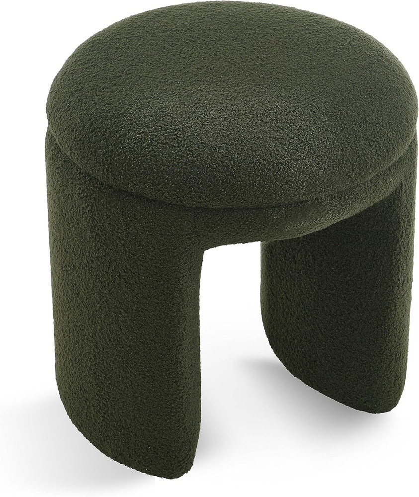 Modern Olive Green Teddy Fabric Ottoman - 18" Square Stool