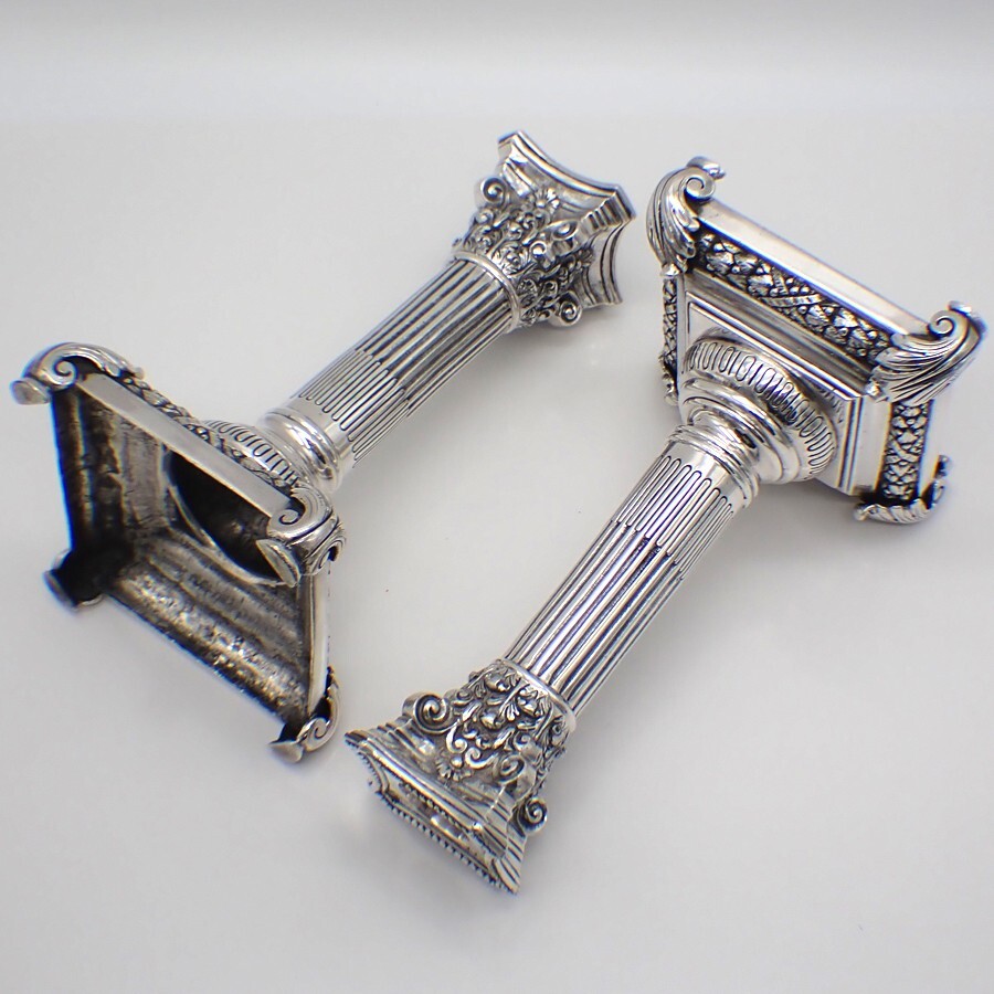 Corinthian Column Candlesticks Pair Portuguese 833 Silver