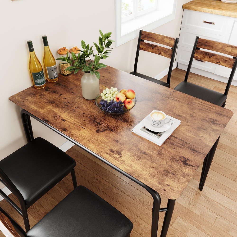 5 Piece Dining Room Table Set Wood Modern Kitchen Table Set w/Upholstered Chairs