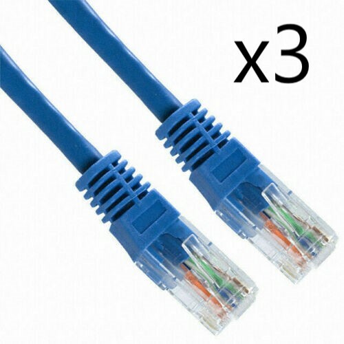 3 Pack Lot - 15ft CAT5e Ethernet Network LAN Router Patch Cable Cord Wire Blue